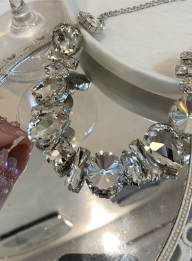 新款欧美镶钻项链夸张设计感小众锁骨链时尚气质新娘礼服晚宴配饰