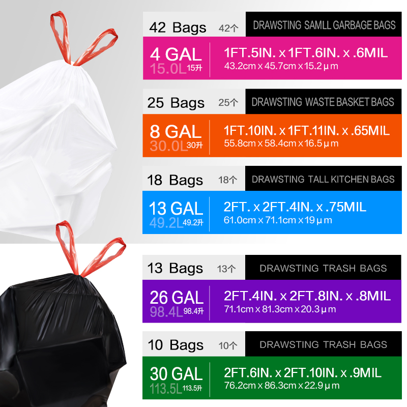 e洁自动收口垃圾袋加厚特厚家用厨房酒店物业垃圾袋卷装出口品质 - 图3