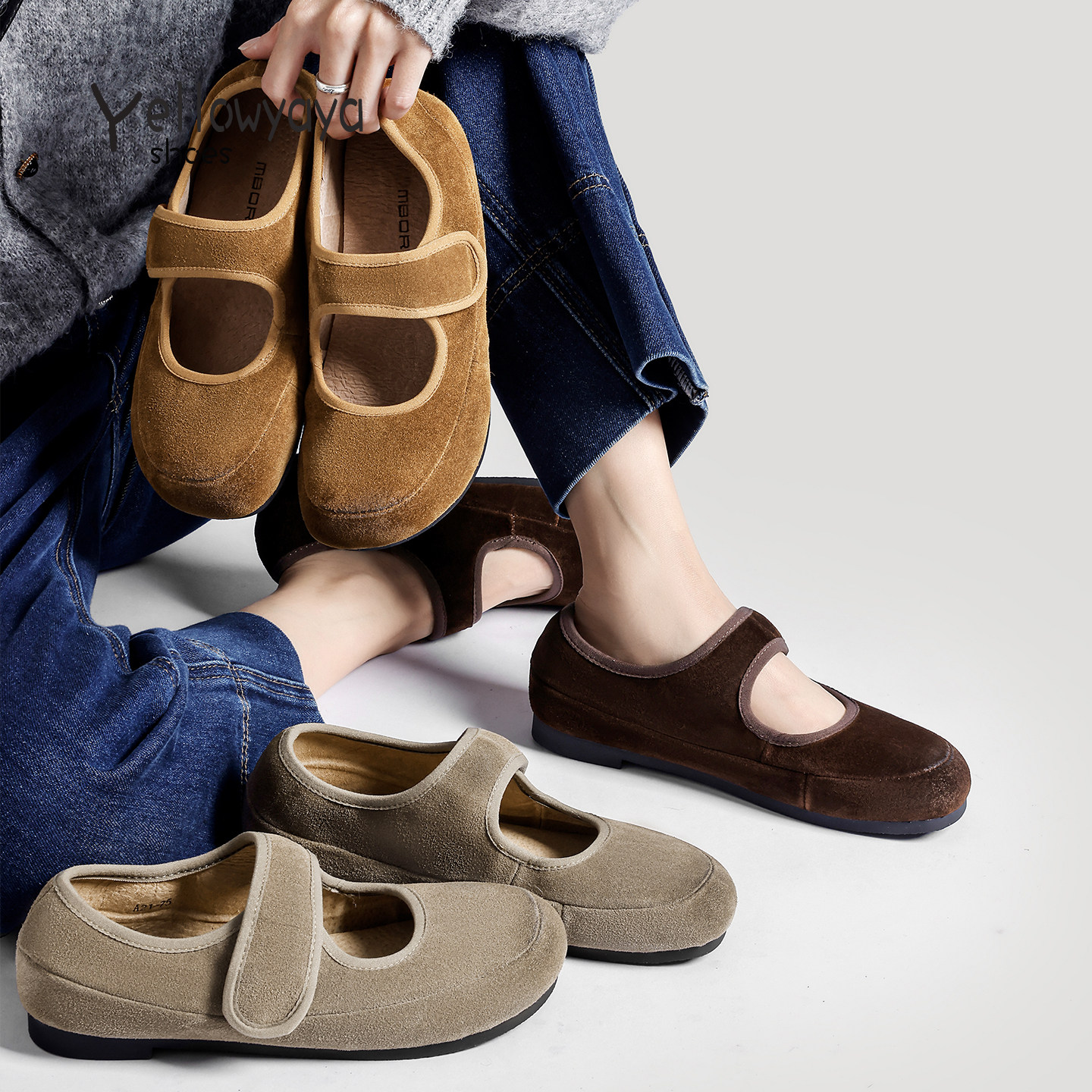 真皮牛皮复古勃肯鞋女豆豆鞋2025秋季新款魔术贴玛丽珍鞋平底单鞋,淘宝优惠券,粉丝福利购,淘宝优惠卷