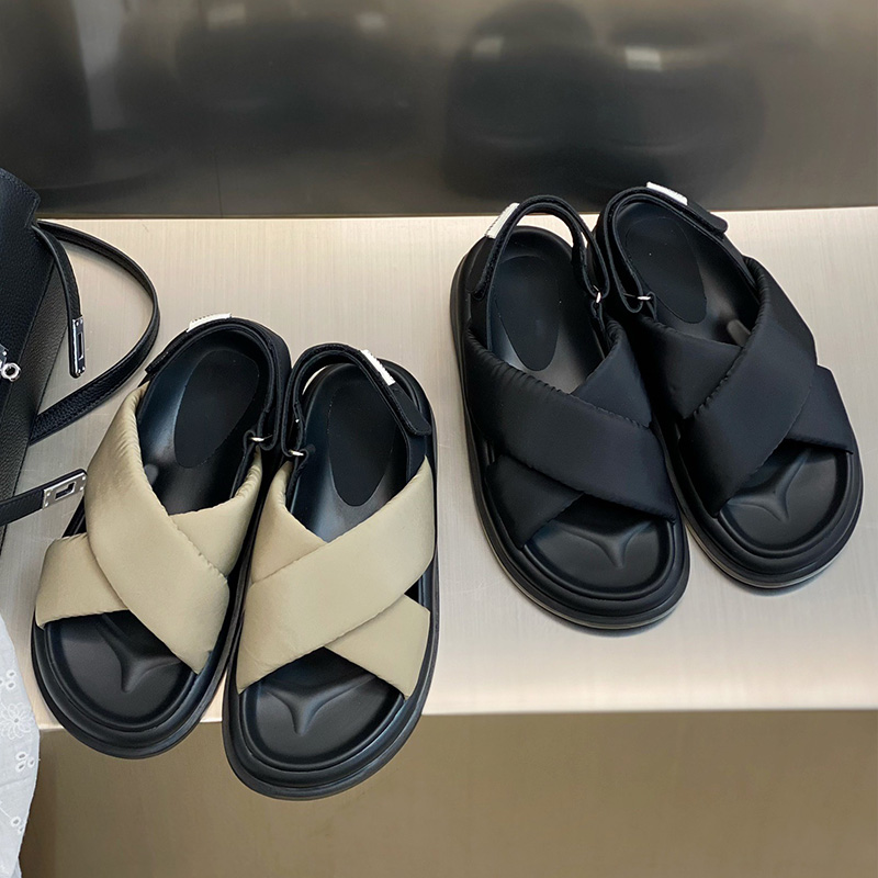 厚底交叉带凉鞋女夏外穿2025新款休闲百搭露趾魔术贴软底罗马鞋潮-图2