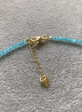 蓝托帕色猫眼尖晶锁骨链女项链40厘米左右颈链像高品质的蓝托帕石