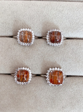 天然红铜发晶戒指女活口公主方