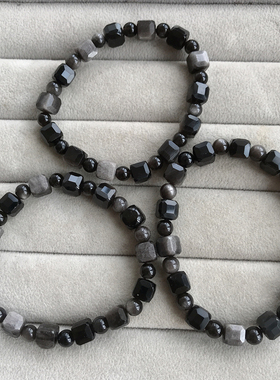 天然银曜石方糖单圈手