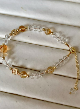 天然黄水晶小熊设计款手链14K金黄阿赛貔貅抽拉扣饰品手串088号