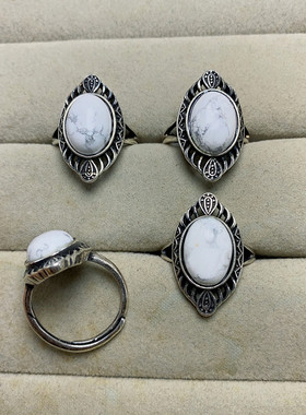 天然白松石戒指男女大戒面白铜托