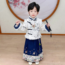 Boys horse noodle skirt country style dress with tangy dress plus velvet New Years Day performance of the ancient windy year suit boy Han clothes children