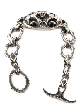 TOP-YAMAMOTO@银色不锈钢链条手链复古镂空椭圆吊坠焊接牢固