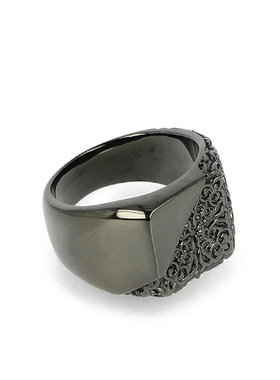 TOP-YAMAMOTO@复古风雕花戒指男士黑色金属宽版指环个性