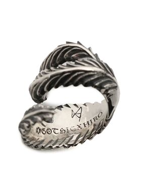 TOP-YAMAMOTO@复古羽毛纹理开口戒指男女可调节银色金属指环