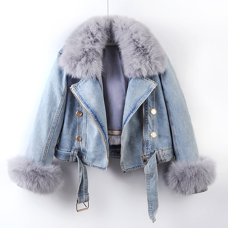 2025秋冬新款狐狸毛领兔毛内胆时髦小个子牛仔外套女短款上衣夹克,淘宝优惠券,粉丝福利购,淘宝优惠卷