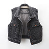 Small man with denim vest for women makes her look slim