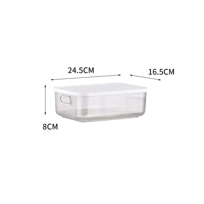 桌面收纳盒储物筐家用多功能透明条纹杂物收纳筐带盖加大加厚 - 图2