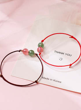 天然草莓晶红绳手链学生女