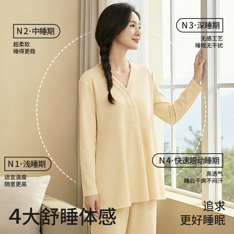 睡衣孕妇月子服纯棉带胸垫春秋冬季产后产妇喂奶哺乳期大码家居服,淘宝优惠券,粉丝福利购,淘宝优惠卷