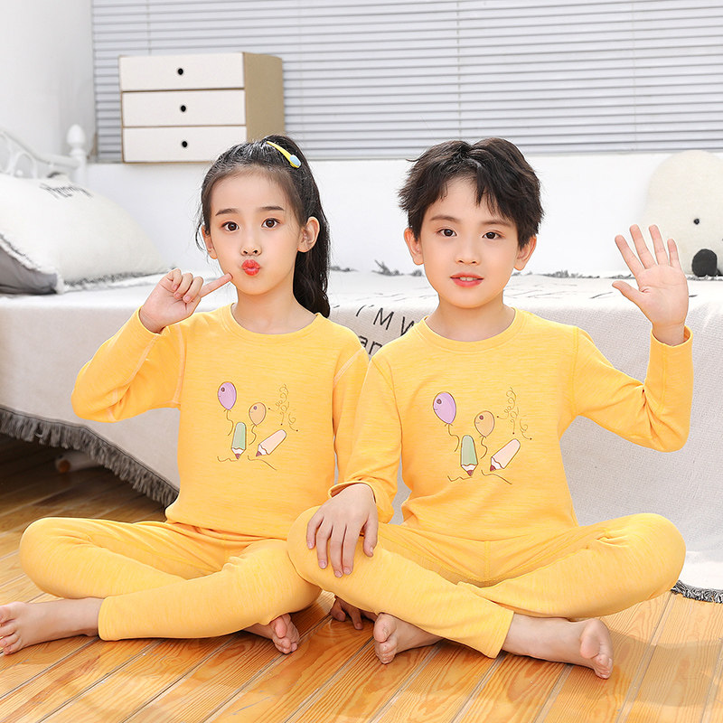 儿童保暖内衣套装男童女童无痕秋衣宝宝卡通秋裤打底衫加厚秋冬