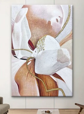 现代高端玄关手绘油画轻奢花卉客厅挂画立体美式餐厅装饰画高级感