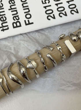 s925纯银戒指女日韩街头复古个性时尚简约冷淡风ins潮开口指环