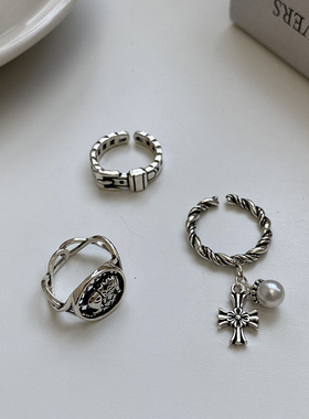 韩版创意感复古大象动物珍珠皮带扣戒指女ins风简约开口食指指环