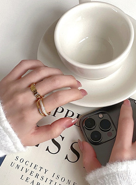 新款 韩国东大门白贝双层戒指2022年潮时尚个性小众设计食指戒