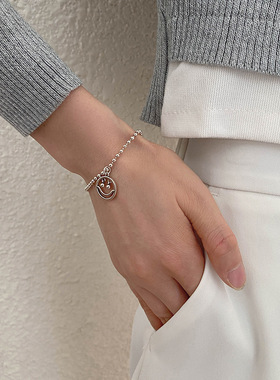 韩国东大门笑脸项链女时尚个性新款luck字母网红圆牌颈链毛衣链潮