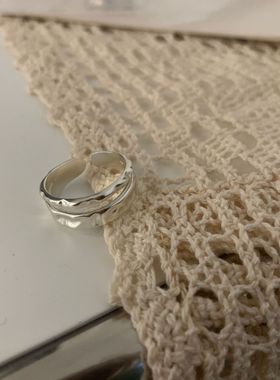 新款S925纯银糖果波浪纹线条镂空戒指女小众个性时尚气质蹦迪指环