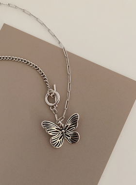 S925银蝴蝶吊坠项链锁骨链