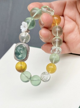 清爽薄荷饮 天然绿萤石手串女清新饰品原矿无优化 暖宫石调节情绪