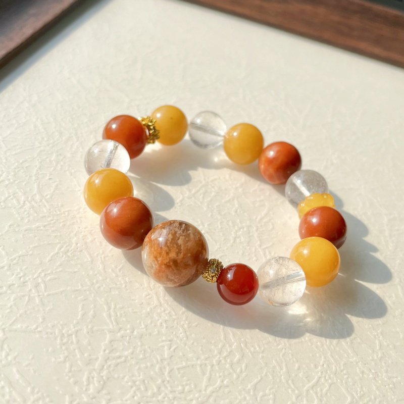 《漫秋梧桐》天然橙雪花幽灵黄玉辽阳红岫玉多宝水晶手串 灵动感,淘宝优惠券,粉丝福利购,淘宝优惠卷