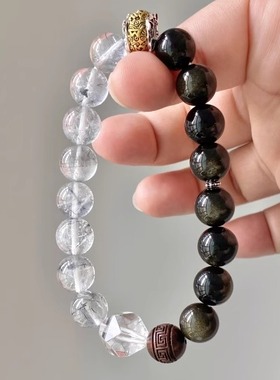 暗黑系水晶手串金曜石茶晶赛博酷