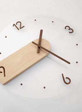 北美简约挂钟欧式创意实木制亚克力家居客厅墙钟装饰钟Wall Clock