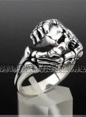 饰品925银复古风骷髅男士尾戒