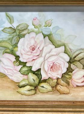 纯手绘玫瑰花欧式利摩日瓷板画