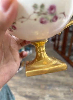 法国利摩日手绘玫瑰花鎏金咖啡杯