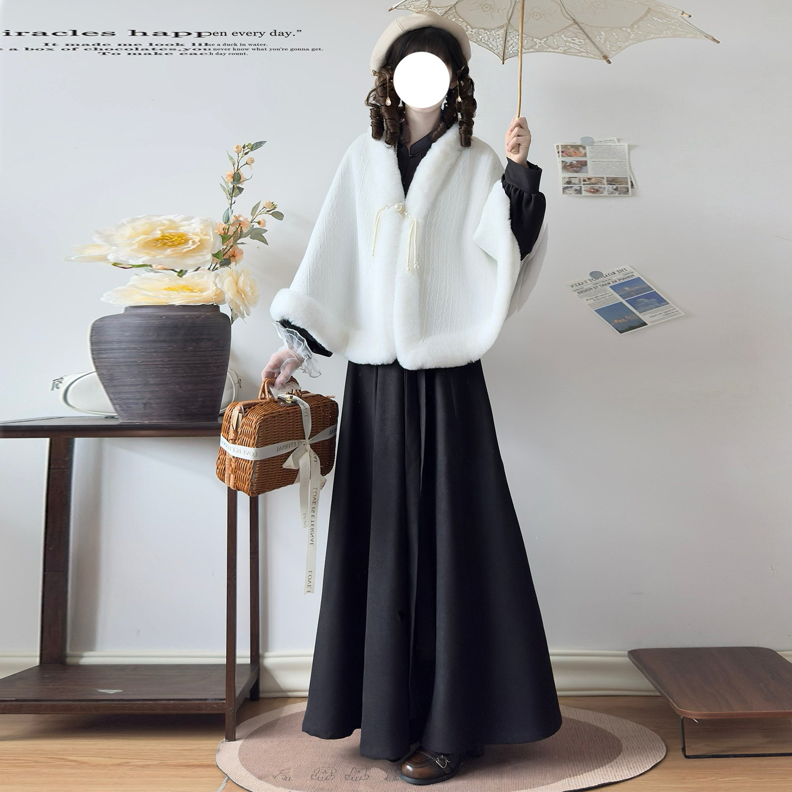 九尘原创汉服【暖暖】 女新中式斗篷立领衫破裙日常秋冬款套装,淘宝优惠券,粉丝福利购,淘宝优惠卷