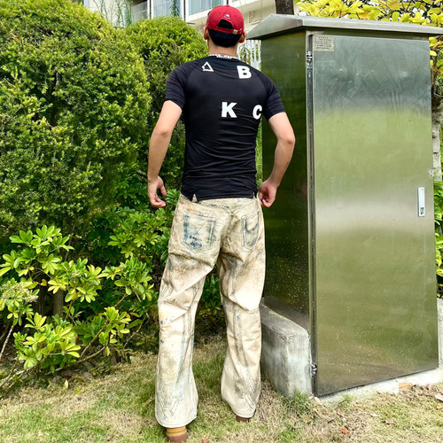 破冰正品修身弹力运动t恤短袖男鲨鱼纹提花瑜伽健身服紧身速干衣 - 图3