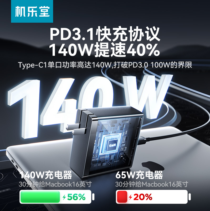 机乐堂140W氮化镓充电器PD3.1多口适用苹果华为联想macbookpro笔记本电脑双typec快充插头67W桌面充电站 - 图0