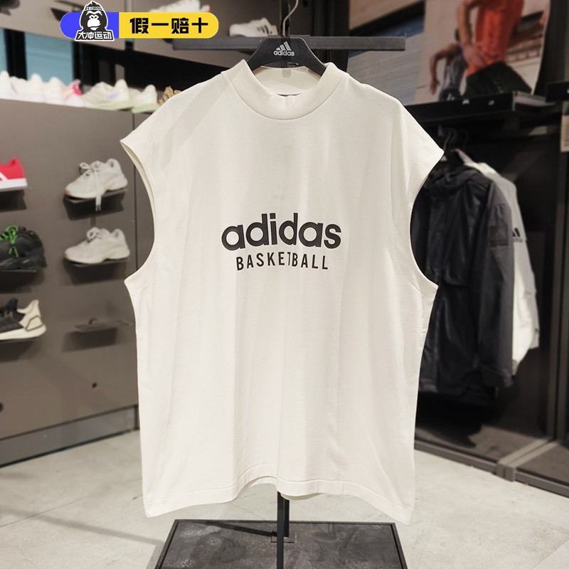 Adidas阿迪达斯无袖男女三叶草BASKETBALL透气运动圆领T恤IA3445 - 图0