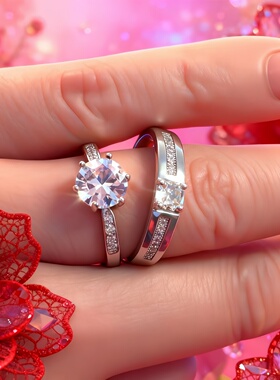 高级感仿真钻戒一对可调节求婚