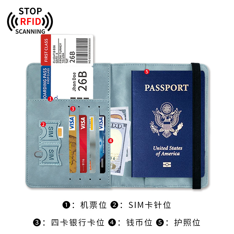简约皮革护照夹护照包护照保护套多功能证件包旅行出国机票证件保-图2