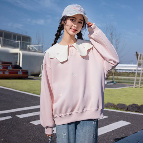 胖女童卫衣儿童春秋加肥加码大小马本命年中大童长袖衫娃娃领上衣 - 图1
