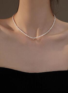 施家小米珠珍珠项链女颈链爱心锁骨链小珍珠项链新款爆款