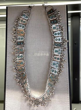 西班牙小众潮牌UNOde50 夸张绿水晶手工大项链复古镀银轻奢朋克