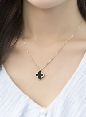 幸运四叶草项链黑白玫瑰金色礼品