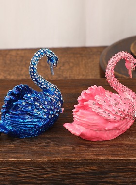 天蓝色天鹅首饰盒精致水晶