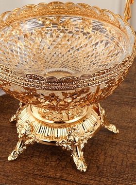 欧式轻奢高脚手提金色果篮