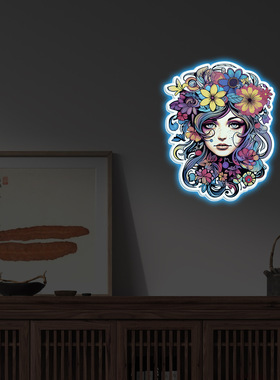 女人花夜光贴纸装饰布置荧光墙贴房间卧室墙面发光马桶开关贴画