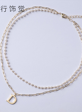 字母珍珠双层短款日韩风配饰项链