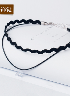 韩版双层蕾丝几何锆石短款项链
