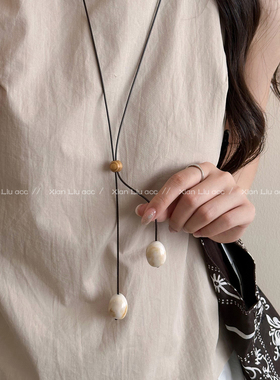 新中式复古民族风抽拉绳长款项链女不规则吊坠百搭气质毛衣链配饰