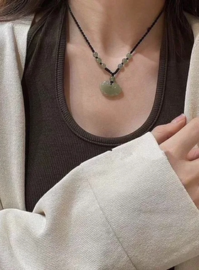 和田平安锁项链中式如意锁骨链吊坠手编项链绳黑绳锁骨链情侣礼物